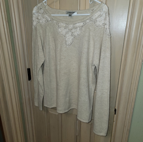 Coldwater Creek Sweaters - Misses Sz L Coldwater Creek Labswool And Lace Cream Sweater Soft And Feminine
